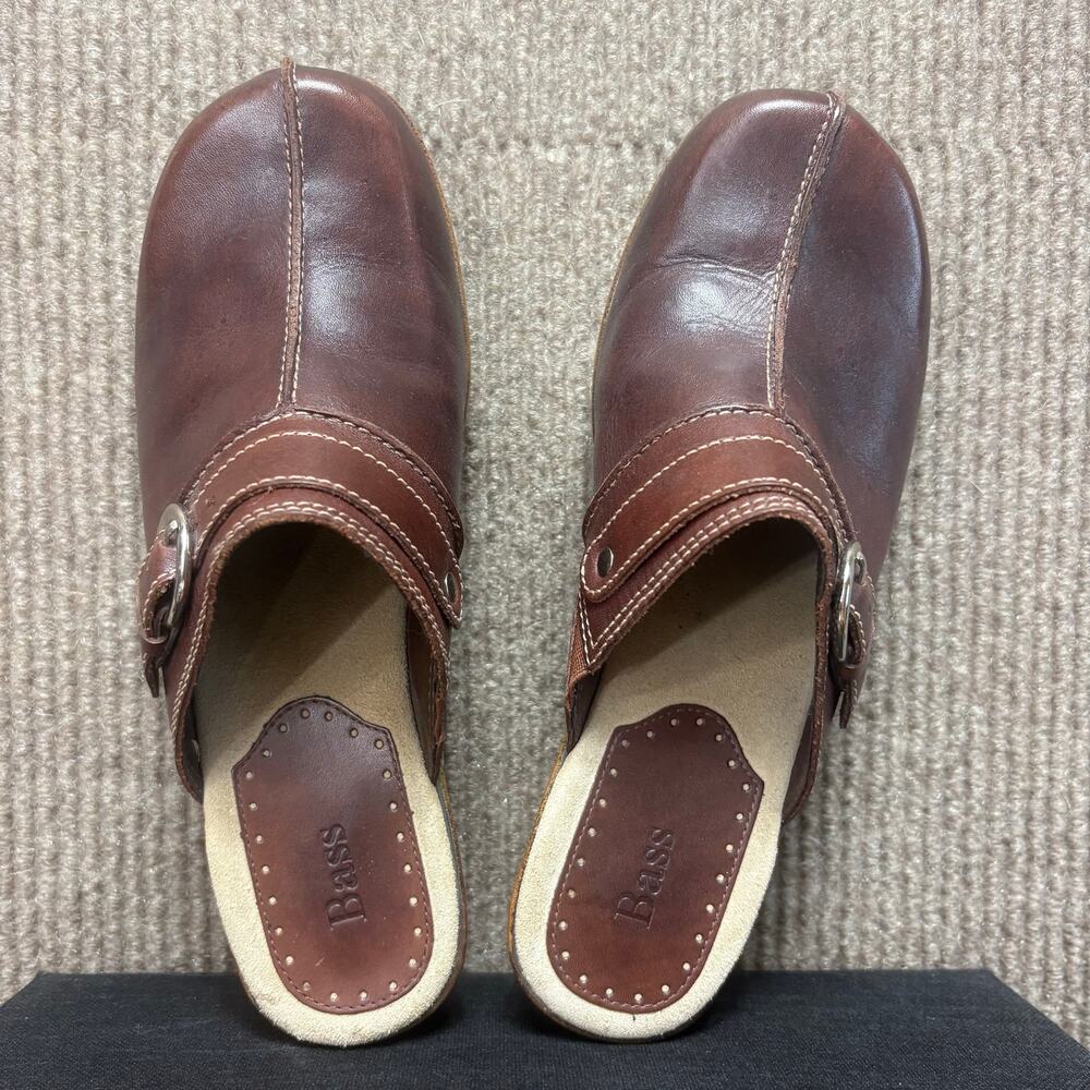 Bass Y2K Brown Leather Clogs Buckle Side Womens Size 8.5